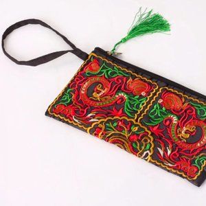 Double Dragon Embroidered Zip Pouch